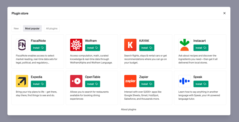 ChatGPT 플러그인 목록